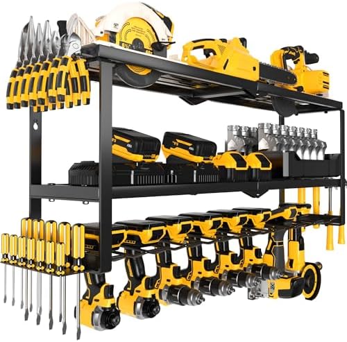 Heavy Duty Power Tool Organizer Wall Mount, Metal Tool Storage Rack Loads 320lbs, 8 Cordless Drill Holder 3 Layer for Garage, Workshop, Tool Room, Gift for Men by MOOMSINE