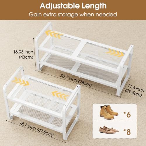 SAYZH 2-Tier Expandable Shoe Rack for Closet, Adjustable Metal Shoe Organizer with Sturdy Mesh Shelves for Boots & Heels, Stackable Shoe Storage for Entryway, Garage, Small Spaces (White, 2-Tier) - Image 3