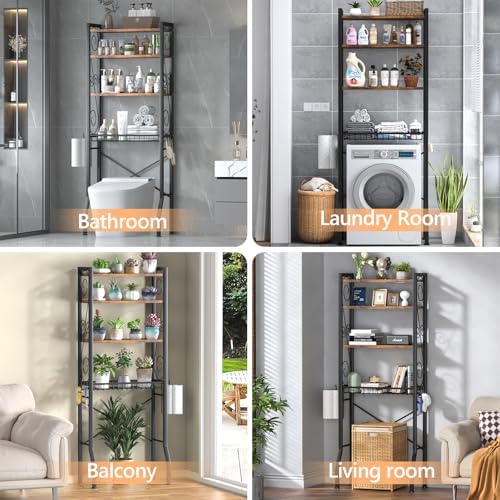 Aduanbang 4 Tier Over The Toilet Storage Rack, Bathroom Organizer Shelf with Basket, Adjustable Shelves, Freestanding Space Saver for Small Bathrooms - Image 5