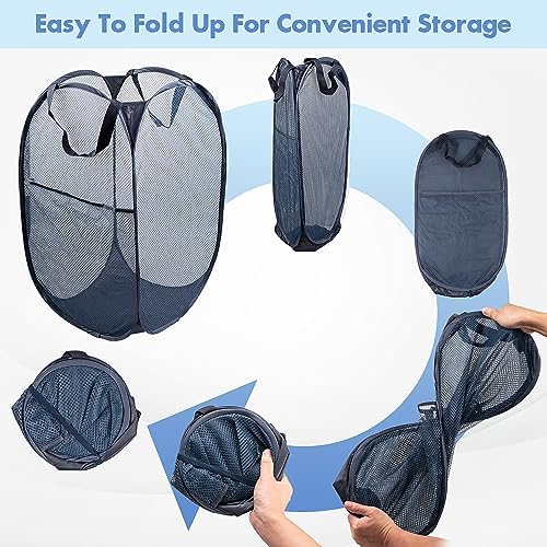 2 Pack Pop Up Laundry Hampers, 70 L Collapsible Foldable Mesh Basket, Blue - Image 5