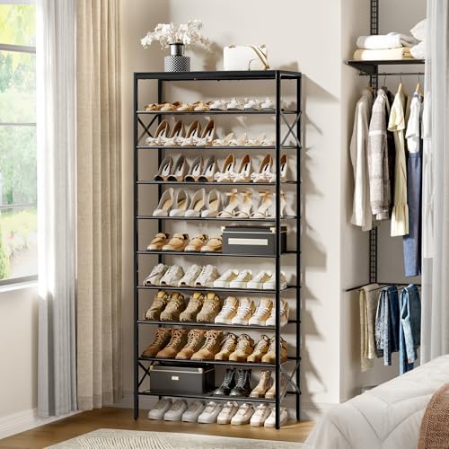 10 Tier Metal Shoe Rack with Wood Top, 30-40 Pairs - Image 2