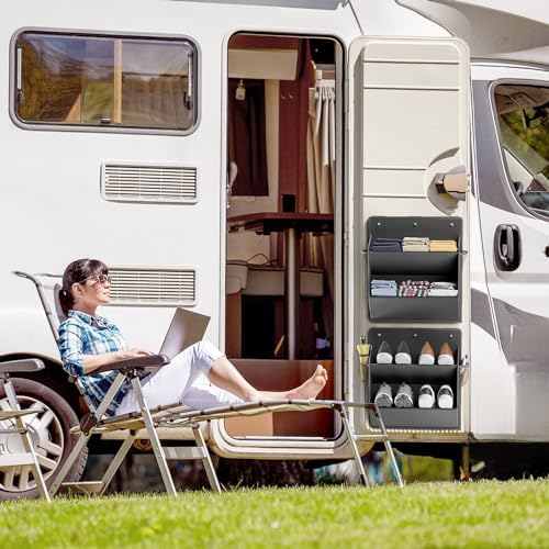 2 Pack RV Shoe Storage with Sticky Adhesive Tape, Over the Door Shoe Rack, Wall Hanging Shoe Organizer with Large Deep Pockets for Camper, Narrow Space Saving Closet Organizers Black - Image 6