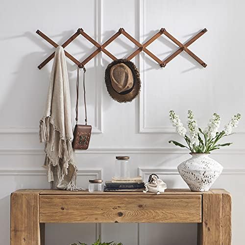 SKOLOO Hat Rack for Wall with 14 Hooks, Pack of 2, Solid Wooden, Modern, Expandable Coat Rack Wall Mount for Coats, Hats, Bags, Baseball Caps, Walnut Color - Image 3