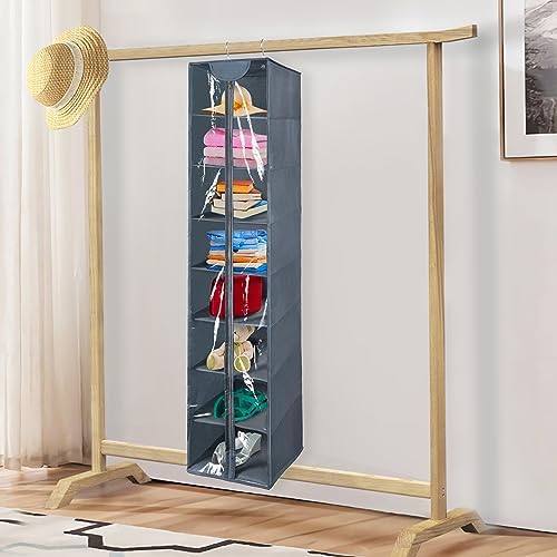 Libeder Hanging Closet Organizer, 8-Shelf Wardrobe Clothes Storage Organizer with Zipper,Hanging Shelves for Sweater,Shoes,Purse,Hats,Gray - Image 2