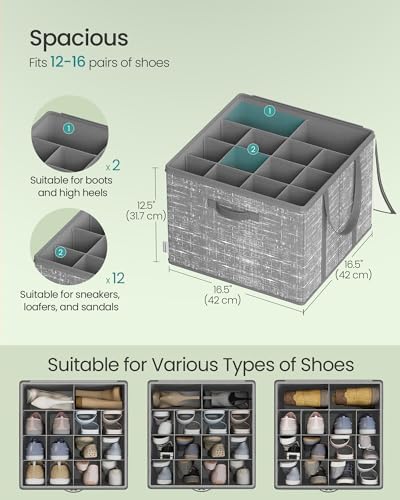 SONGMICS Shoe Organizer for Closet, 2 Pack Fabric Bins, Fits up to 32 Pairs | Shoe Storage Box with Clear Lid, Storage Compartments with Reinforced Handles, Dove Gray, TINA Collection ULSP602G01 - Image 3