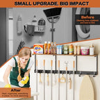 Broom Holder Wall Mount with Cleaning Supplies Organizer, Laundry Room Organization and Storage Shelves with Ironing Board Holder, Mop Hanger Broom Rack with Hooks, Home Improvement Garage Organizer - Image 5