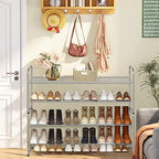 AOODA 2 Tier Long Metal Shoe Rack for Closet Wide Stackable Shoe Storage Organizer 18-Pairs Low Small Sneaker Rack for Entryway, Bedroom, Garage, Grey - Image 2