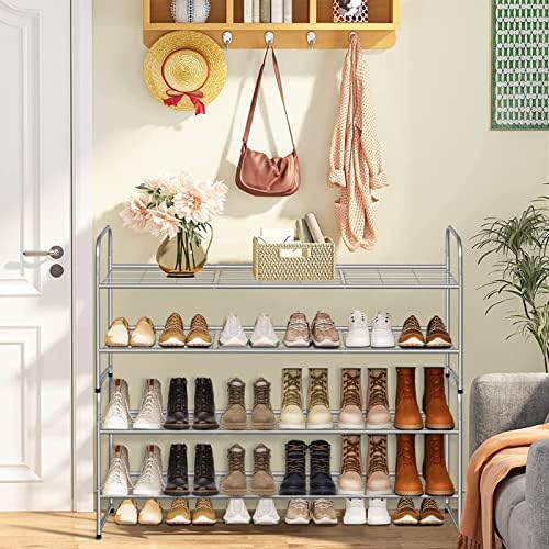 AOODA 2 Tier Long Metal Shoe Rack for Closet Wide Stackable Shoe Storage Organizer 18-Pairs Low Small Sneaker Rack for Entryway, Bedroom, Garage, Grey - Image 2
