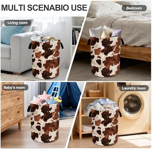 Cow Fur Print Laundry Basket Storage Bin Foldable Laundry Hamper Clothes Storage Bucket Organizer 19.6x15.7 Inch For Laundry Room/Bedroom/Bathroom - Image 6