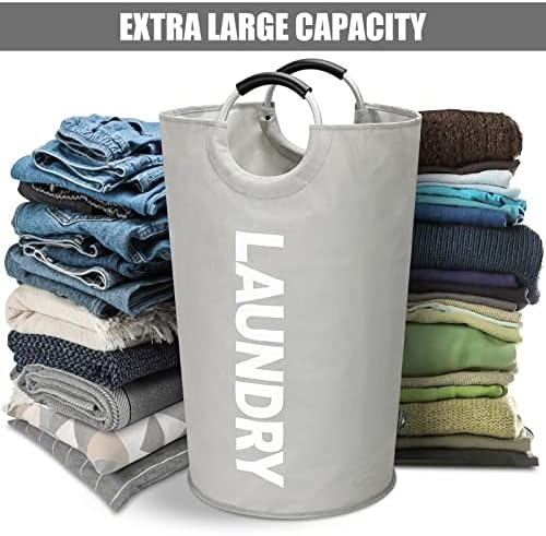 DOKEHOM 125L X-Large Laundry Basket Bag, Collapsible Tall Hamper, Grey - Image 5