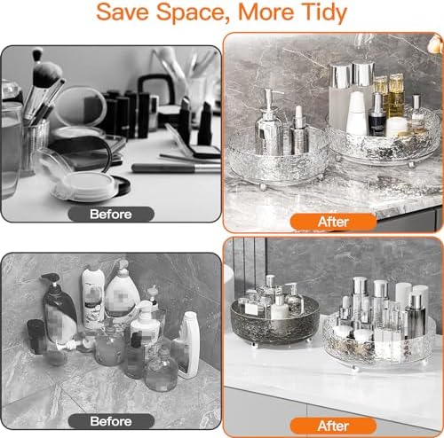360 Rotating Makeup Organizer, Cosmetics Lazy Susan Spinning Skincare Storage for Vanity, Turntable Perfume Trays for Dresser Bathroom Countertop and Kitchen (Gray) - Image 4