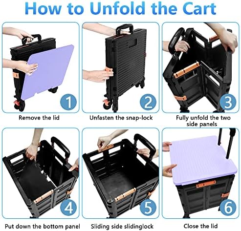 FELICON SELORSS Foldable Utility Cart Folding Portable Rolling Crate-Purple - Image 4