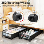 Under Bed Storage Containers with Wheels 2 Pack Underbed Shoe Storage Bedroom Storage Bins Organizer Large Capacity Under Bed Storage with Lid for Clothes Shoes Toys Blankets (Black) - Image 4
