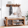 PETKABOO 39.4" Shoe Bench with Coat Rack Hidden Drawer and Side Holder, 2 Tier Entryway Bench with Storage, Bamboo Shoe Rack with Cushion for Entryway Hallway Living Room Bedroom by PETKABOO