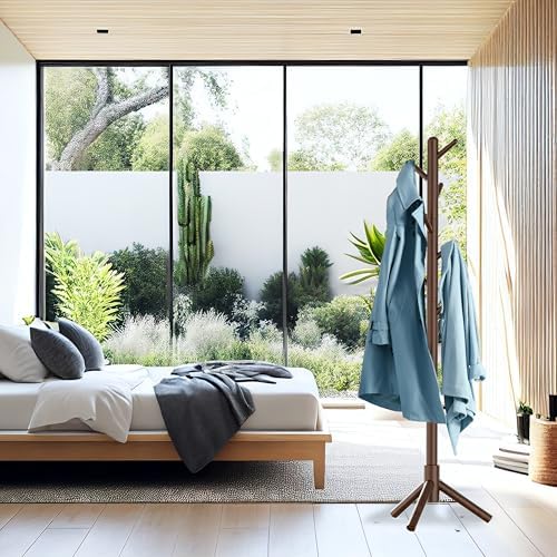 Simple Houseware Wooden Coat Rack Stand, Hall Tree with 9 Hooks, Walnut - Image 4