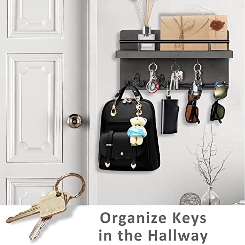 Wooden Key Holder Wall Mount With 5 Hooks For Entryway, Mudroom, Hallway - Image 5