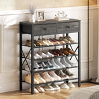 YATINEY 5 Tier Shoe Rack, Large Capacity Shoe Storage Organizer, Metal Shoe Shelf with Drawer and Wooden Top, for 20 Pairs of Shoes, for Entryway, Closet, Charcoal and Black SS25BCY1 - Image 3