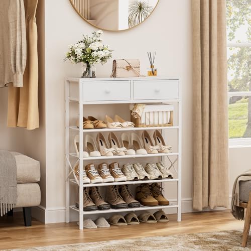 5 Tier Shoe Rack with 2 Drawers, 16-20 Pairs Greige - Image 4