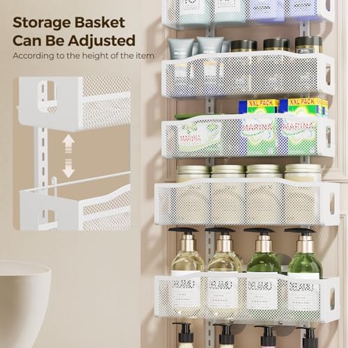 Delamu 8 Tier Over the Door Pantry Organizer, 2in1 Hanging or Wall Mount Spice Rack Seasoning, Adjustable Heavy-Duty Pantry Door Organizer and Storage for Kitchen Cabinet and Bathroom, 15.3" White - Image 3