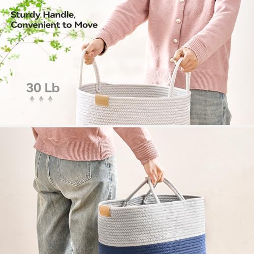 Nunsino Laundry Hamper 95L,Large Laundry Basket for Clothes,Decorative Storage Basket for Blankets,Cotton Rope Woven basket for bedroom,Navy Blue - Image 4