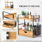 LEMIKKLE Bathroom Counter Organizer with Drawer and Basket,Wood Countertop Organizer for Bathroom Decor Makeup Tray for Perfume Skincare Bedroom Kitchen Corner - Image 4
