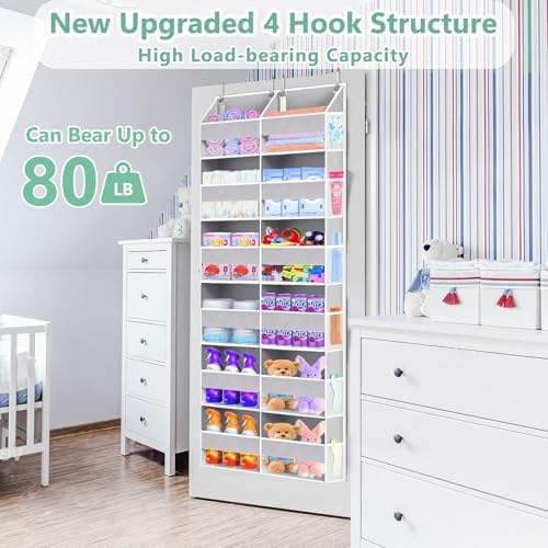 UVIAHOMI Heavy Duty Over The Door Organizer 6 Tiers, Extra Large Behind Door Storage of 12 Front & 12 Mesh Pockets, 80lb Weight Capacity, Hanging Doors Storage for Closet Bedroom Nursery, Light Gray - Image 4