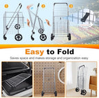 Whitmor Utility Folding Shopping Cart, 115L Heavy Duty Grocery Cart with Double Basket, 360° Swivel Wheels, Foldable Rolling Utility Trolley, 110 Lbs Capacity for Grocery, Laundry, Travel, Sliver - Image 6