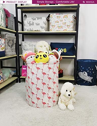 Flamingo Laundry Hamper Large Canvas Fabric Storage Basket - Image 3