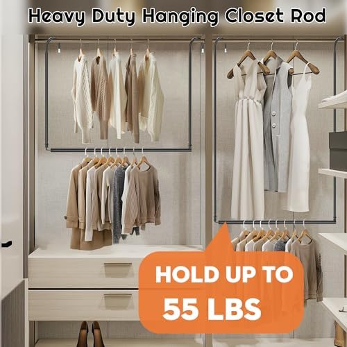 Hanging Closet Rod Adjustable Width Height Closet Rods For Hanging Clothes Black Closet Extender Hanging Rod Clothes Space-Saving Hanging Bar Organizer - Image 2