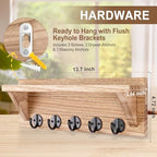 Lwenki Wall Key Holder, Rustic Shelf with Hooks Made of Paulownia Wood Holds Keys, Dog Leash, Bags and More - 13.7" W x 4.7" H x 3.5" D Decorative Key Hanger and Entryway Shelf - Image 2