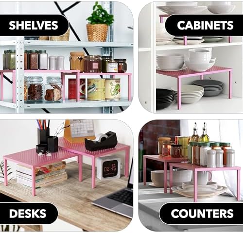 Simple Houseware Expandable Stackable Kitchen Counter Shelf Organizer, Pink, Metal Top, 11.25 in L x 7.9 in W x 5.4 in H - Image 7