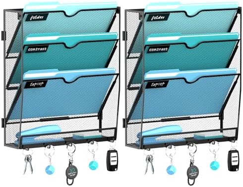 4-Tier Wall File Organizer and Mail Organizer with 5 Hooks, 2 Pack by JMHUD