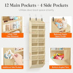 Lifewit 1 Pack Over the Door Organizer, 12 Section Clear Window Hanging Storage with 4 Side Pockets, Sturdy Anti Tilt 40 lbs Load Behind Door for Closet, Bedroom, Bathroom, Nursery, Dorm, Beige - Image 3