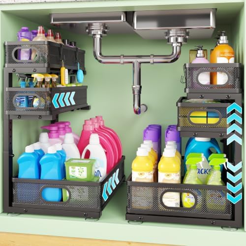2 Pack 3 Tier Under Sink Organizer,Kitchen Cabinet Undersink Storage Drawer by Kzeirm