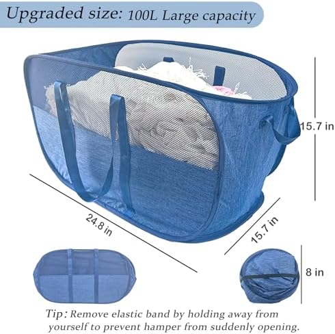 Extra Large Mesh Pop Up Laundry Hamper, 100L Collapsible Laundry Basket - Image 2
