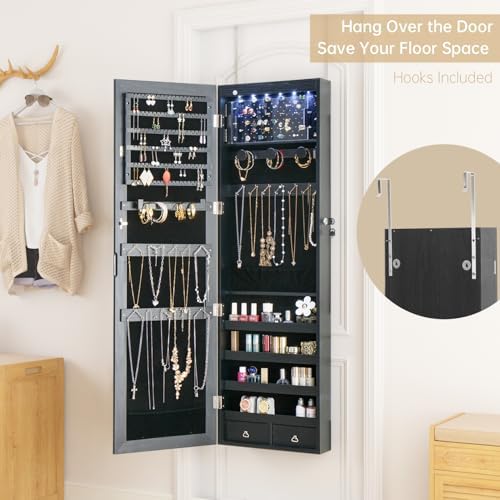 8 LED Lights Jewelry Armoire with Mirror with Storage And 2 Drawers - Image 6