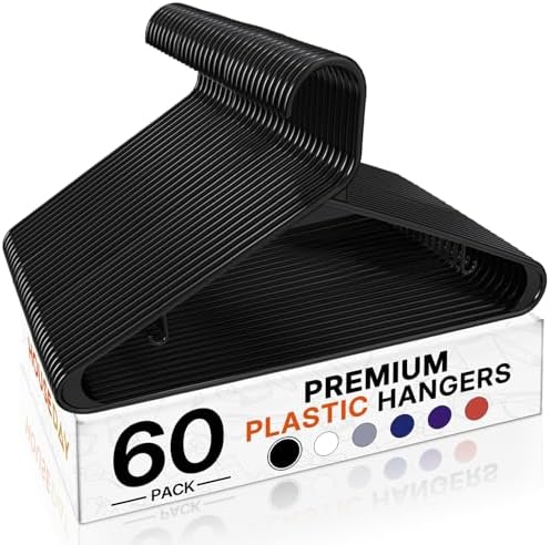 HOUSE DAY Black Plastic Hangers 60 Pack, Slim Space-Saving Clothes Hangers by HOUSEDAY