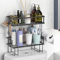 FLOLXNB Over The Toilet Storage Shelf, 2-Tier Bathroom Storage Organizer Upgrade Punch-Free Toliet Storage Shelf, Home Storage Rack with Hooks Shelf,Black by FLOLXNB