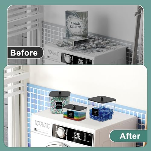 POLRAI 3 Pack Laundry Pod Containers and Dryer Sheet Holder with Bamboo Lids and Labels Laundry Room Organization Containers for Scent Booster Powder Detergent Pods Storage - Image 7