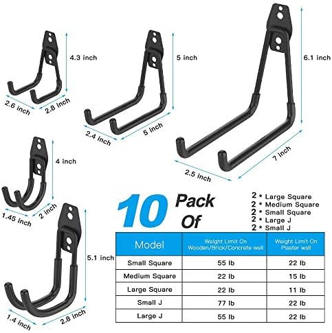 SMARTOLOGY Garage Hooks, 12 Pack Wall Storage Hook Includes 2 Extension Cord Holder, Utility Organization, Heavy Duty Wall Mount Hangers for Hanging Bike, Ladder, Garden Tools - Image 2