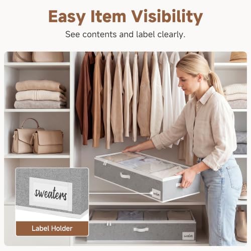 StorageWorks 7 Inch Low Profile Under Bed Storage Containers with Clear Lid | Reinforced Structure, Resists Sagging, Handles & Label Holder, Foldable Stackable Closet Storage for Clothes, Blankets, Toys - Image 3