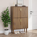 Smuxee Shoe Cabinet with 2 Flip Drawers, 23.6" Walnut Hidden Shoe Storage Cabinet with Line Groove Design, Freestanding Shoe Organizer Cabinet for Entryway, Hallway, Living Room by Smuxee