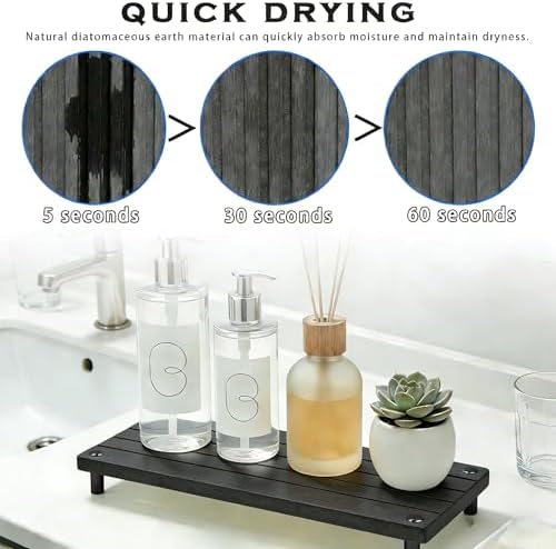 Durable Kitchen Sink Organizer, Instant Dry Sink Caddy for Bathroom Counter, Diatomite Stone Drying Tray, Upgrade Water Absorbing Stone Tray for Sink, Anti-Slip Stone Soap Tray -Dark Gray - Image 2