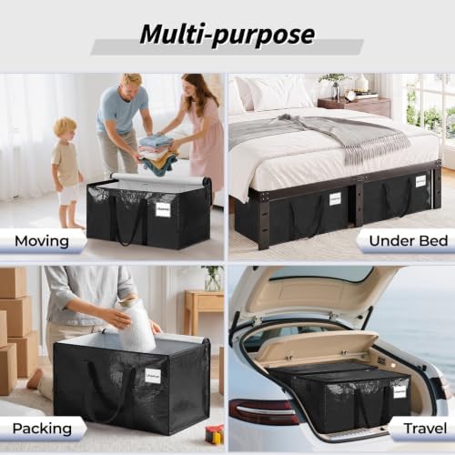 16 Pack Extra Large Clothes Storage Bins with Lids, Moving Bags, Black | Storage Bags with Reinforced Handles & Heavy-Duty Zippers, Moving Boxes Totes for Clothes Packing, Dorms, College Supplies - Image 6