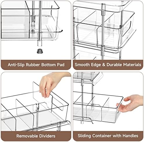 3 Tier Clear Bathroom Organizer with Dividers, Multi-Purpose Pull-Out Pantry Organization and Storage, Under Sink Closet Organizers and Storage, Vanity Skincare Cosmetic Organizer Medicine Bins - Image 6