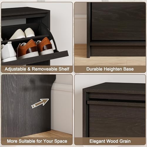 Shoe Cabinet with 4 Flip Drawers, Modern Narrow Shoe Storage Cabinet Organizer with Adjustable Shelf, Hidden Freestanding Shoe Rack for Entryway, Hallway, Living Room, Black - Image 6