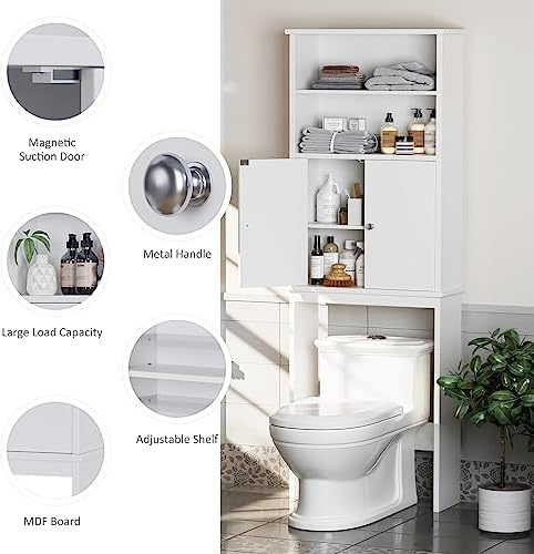 Over the Toilet Storage Cabinet for Bathroom, Extra Tall Over Toilet Storage, Space Saver W/Adjustable Shelf & Open Storage Shelf, 75in, White - Image 6
