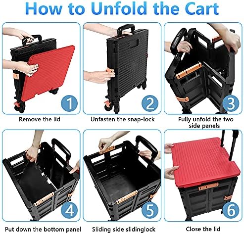 FELICON SELORSS Foldable Utility Cart Folding Portable Rolling Crate-Red - Image 4