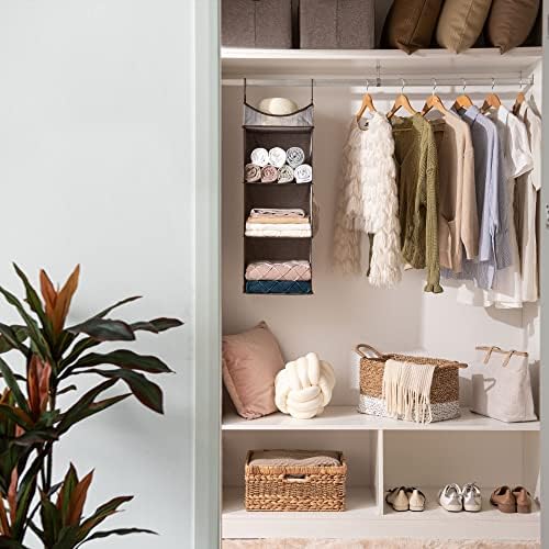 StorageWorks 3-Shelf Hanging Closet Organizer with Half Compartment | Add More Storage to Small Closets with 3 Shelves, a Side Pocket and Half Compartment, Ideal for Bedrooms, Dorms and RVs, Grey - Image 2
