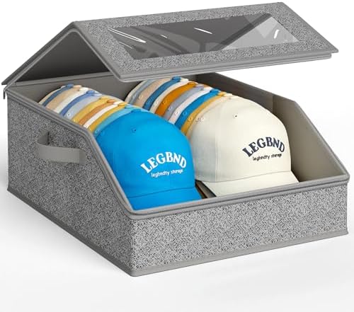 AOODA Sturdy Hat Storage for Baseball Caps, Holds up to 24 Caps Clear Hat Organizer for Closet, Bedroom, Wide Hat Box with Cardboard (Slate Grey) by AOODA